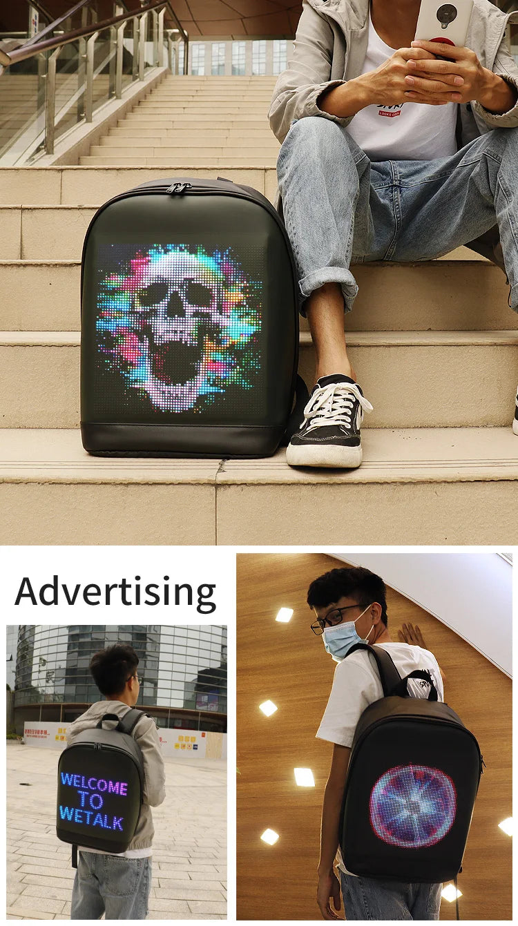 2021 Smart Led Pix Backpack LED Advertising Light Waterproof WiFi Version Backpack Outdoor Climb Bag Walking Billboard Bags