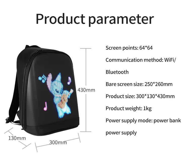 2021 Smart Led Pix Backpack LED Advertising Light Waterproof WiFi Version Backpack Outdoor Climb Bag Walking Billboard Bags