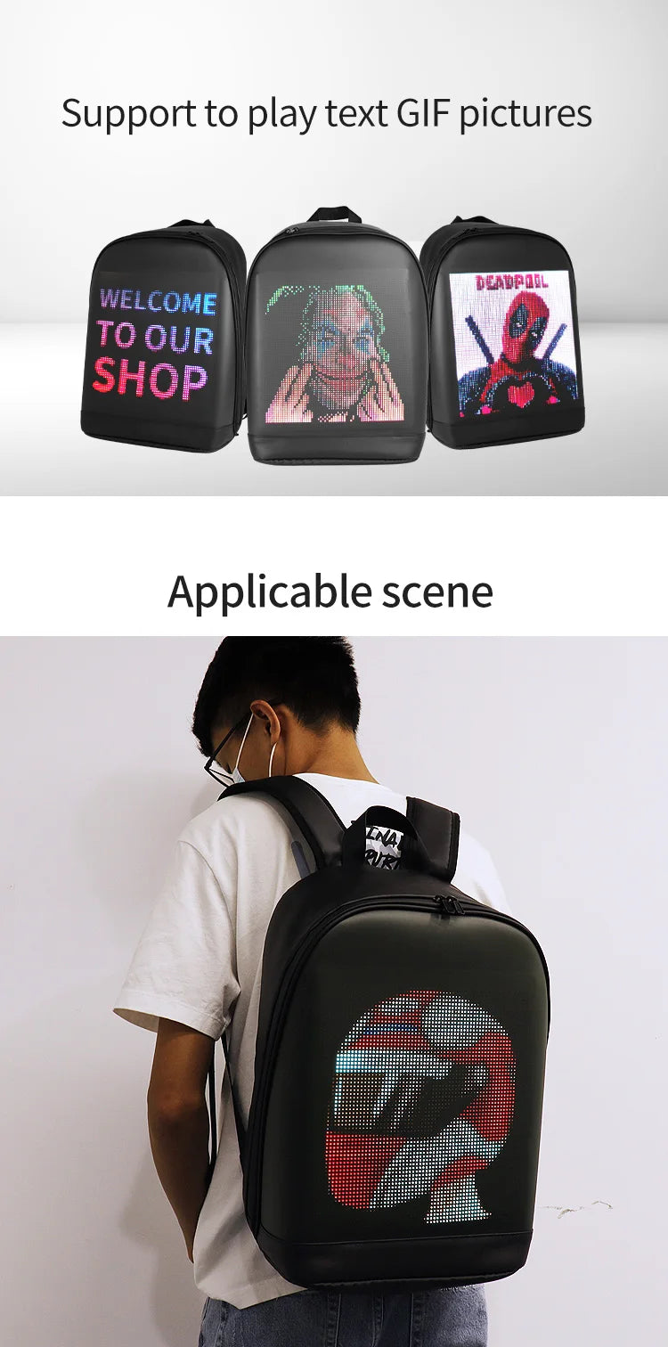 2021 Smart Led Pix Backpack LED Advertising Light Waterproof WiFi Version Backpack Outdoor Climb Bag Walking Billboard Bags