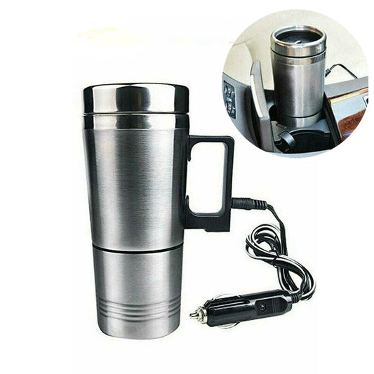 12V 24V Water Heater Car Cup Electric Kettle Heated Mug Stainless Steel Multi-purpose Heating Water Cup Universal Car Interiors